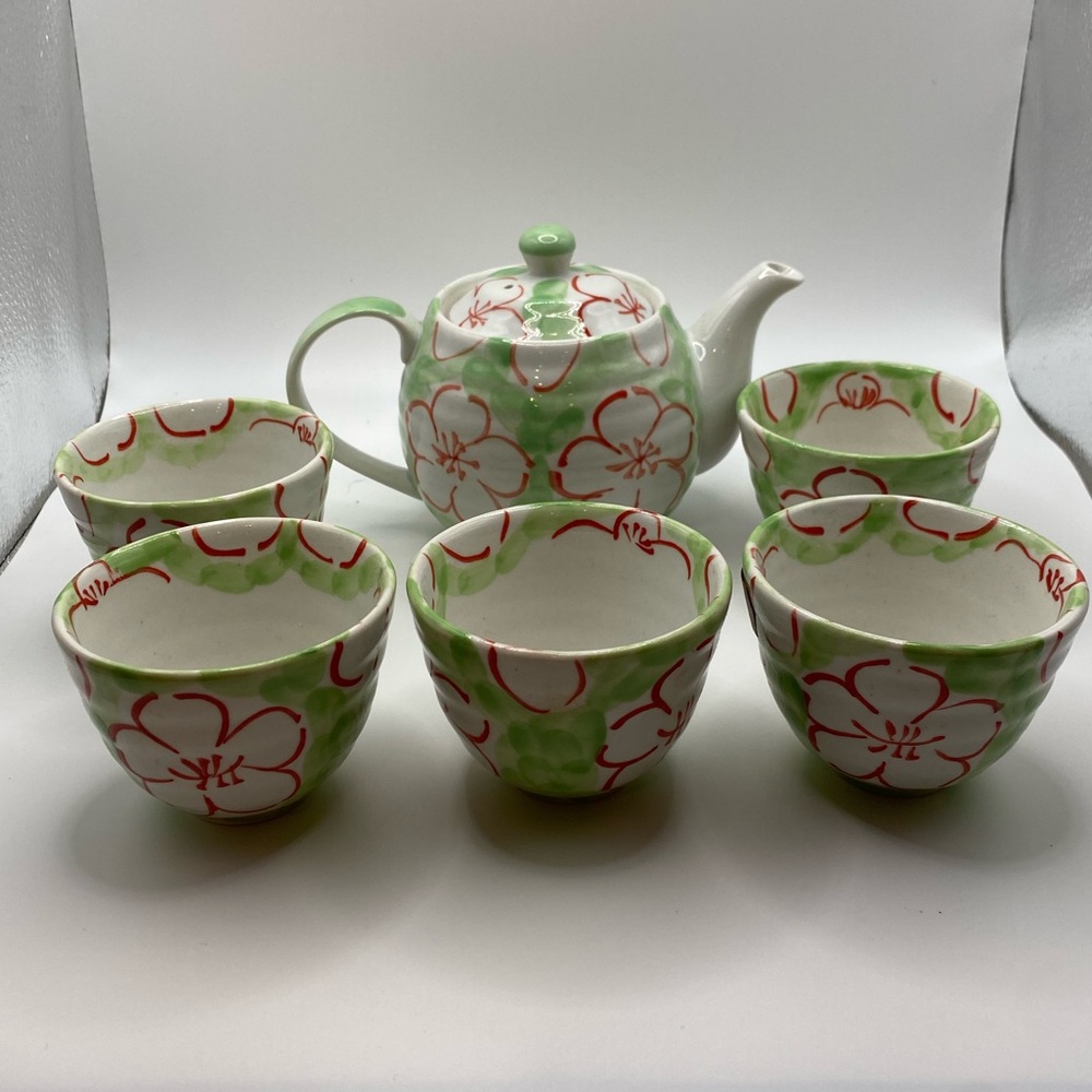 Japanese hand painted teapot and teacups.